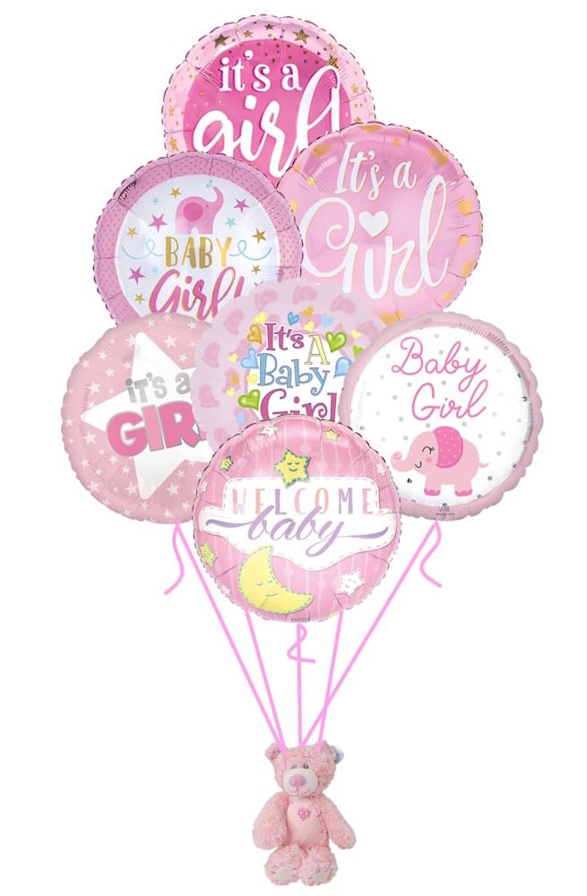 It's A Girl Balloon Bouquet with Pink Tender Teddy