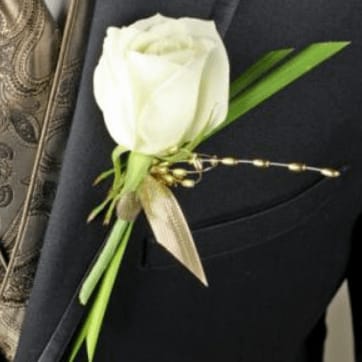 White Rose Glitter Boutonniere