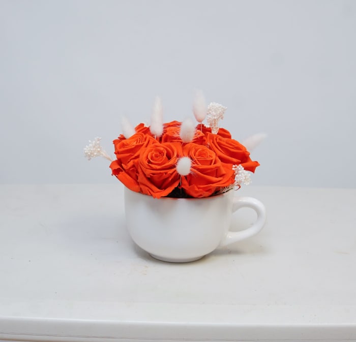 TZ-6 Taza con rosas y flores preservadas