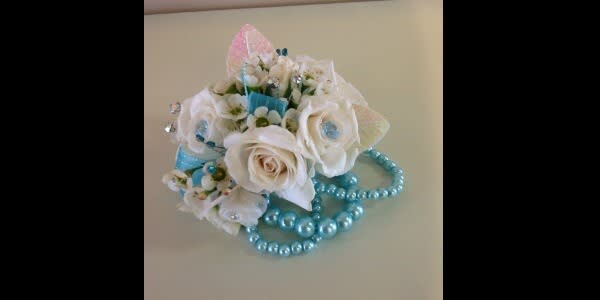 Pale Blue & White Wrist Corsage