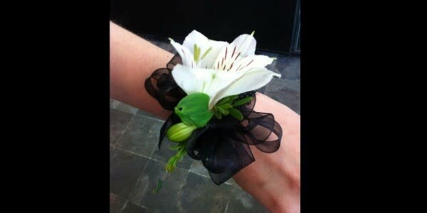 White & Black Wrist Corsage