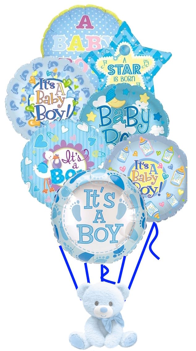 It's a Boy Balloon Bouquet with Blue Teddy