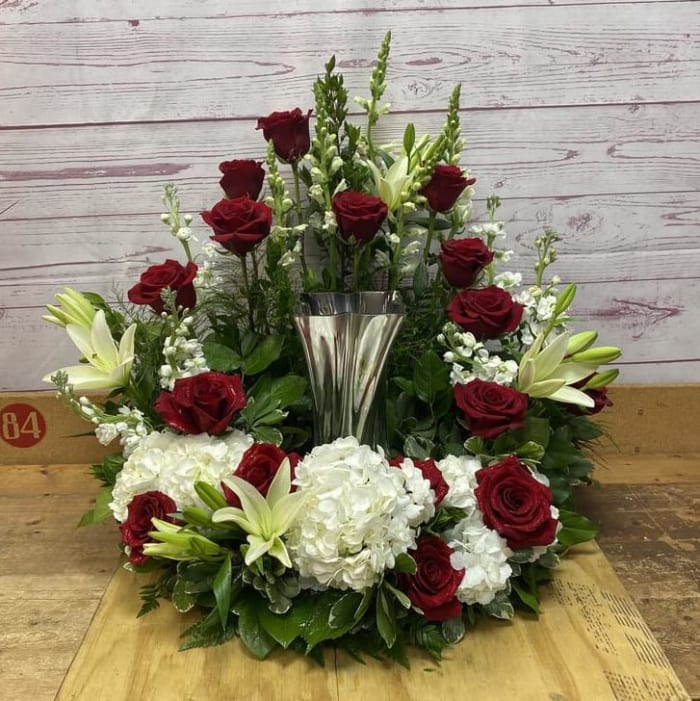 Missing You Red & White Urn Arrangement