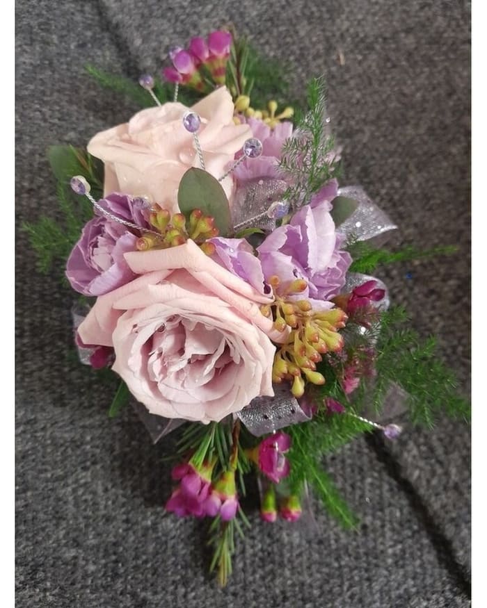 pastel pink and lavender corsage