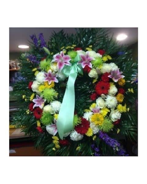 Colorful Wreath of Mixed Flowers