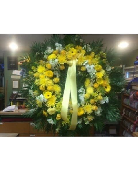 Wreath of All Yellow Mixed Flowers