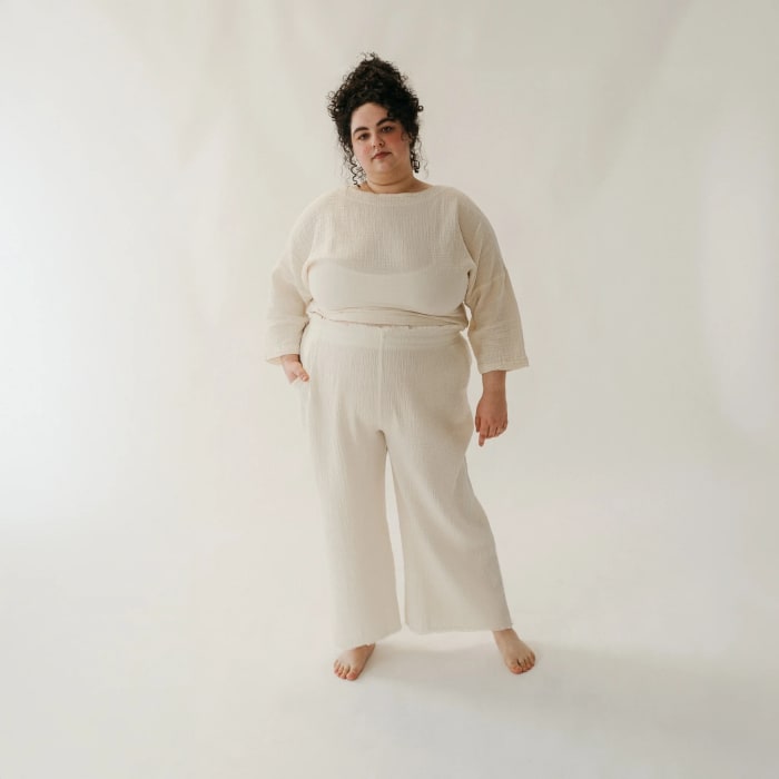 Crinkle Drawstring Palazzo Pants Plus - Cream