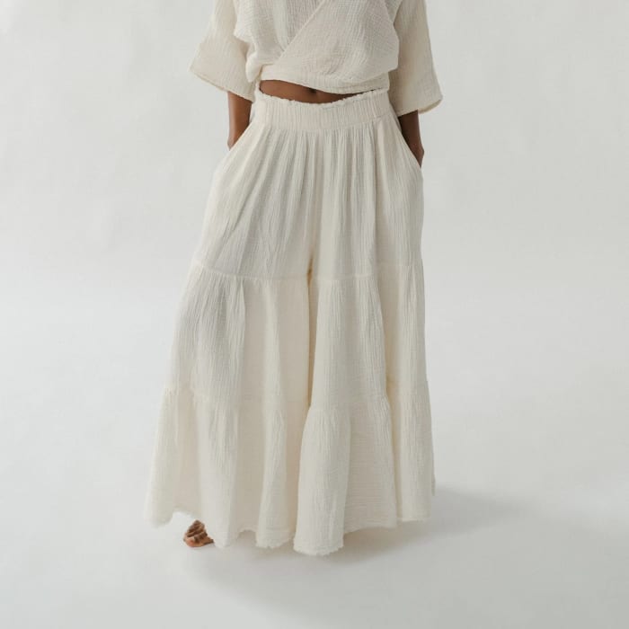 Crinkle Skirt Pants - Cream