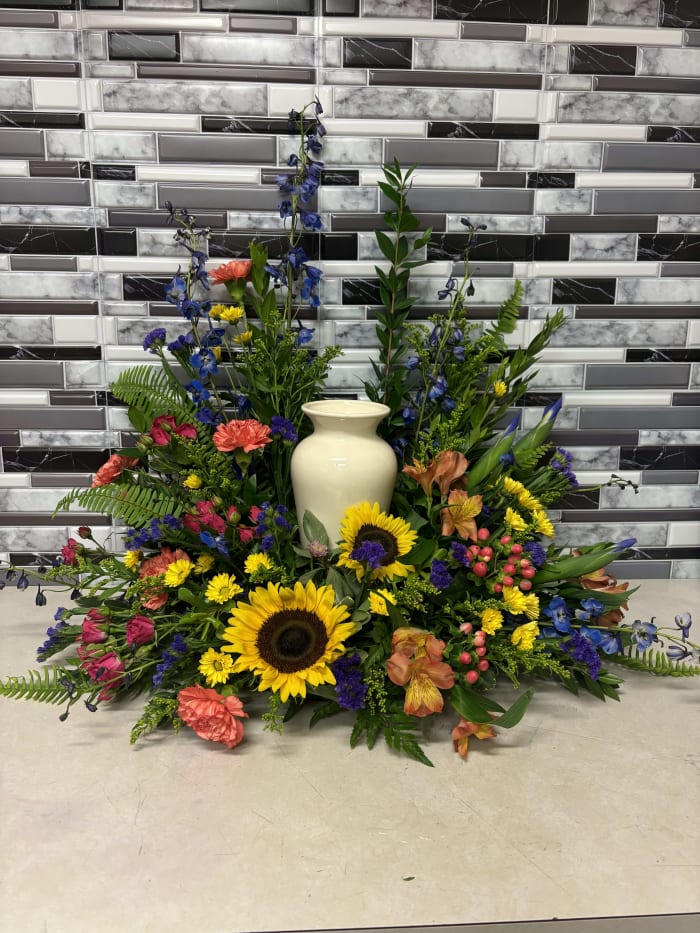Colorful Tribute Urn Arrangement