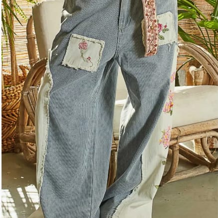 Vintage Washed Embroidered Side Stripe ------Denim Pants POL