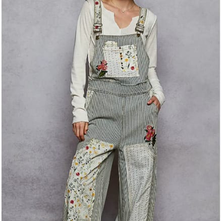 Floral Patchwork Embroidery Overall POL