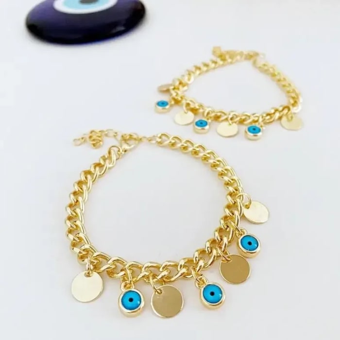 Gold Link Chain Evil Eye Bracelet