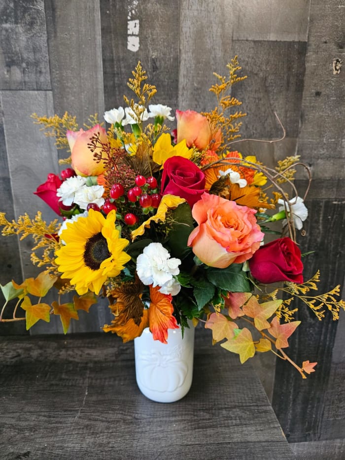 White Pumpkin Jar Arrangement