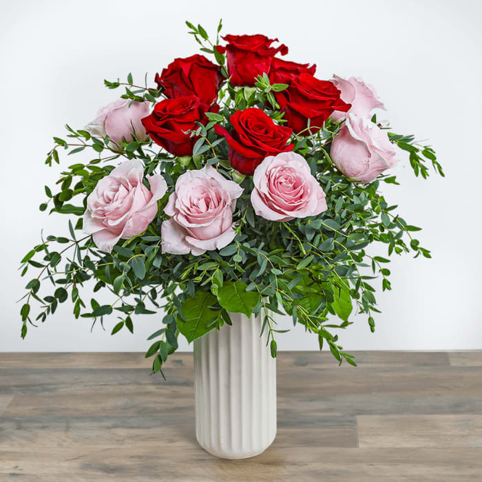 One Dozen Perfect Pink and Red Roses