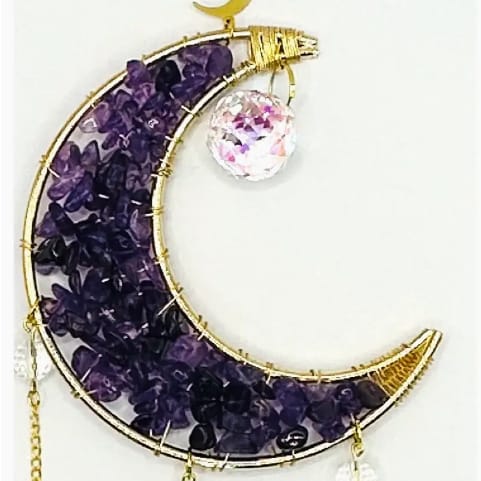 Crescent Moon Suncatcher with Stones