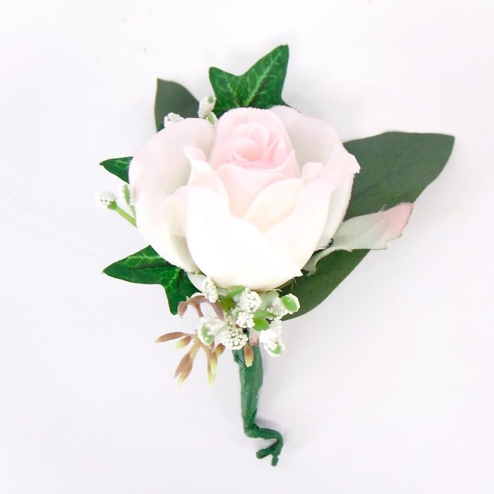 Boutonniere-Blush Rose-Ivy-Euca-White Accents