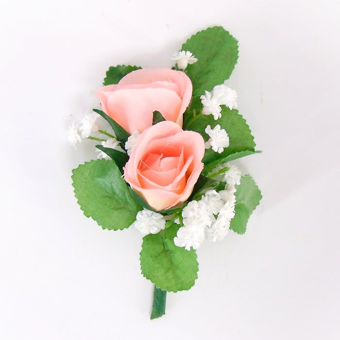 Boutonniere-Pink Sweetheart Roses-BB-Rose Leaves