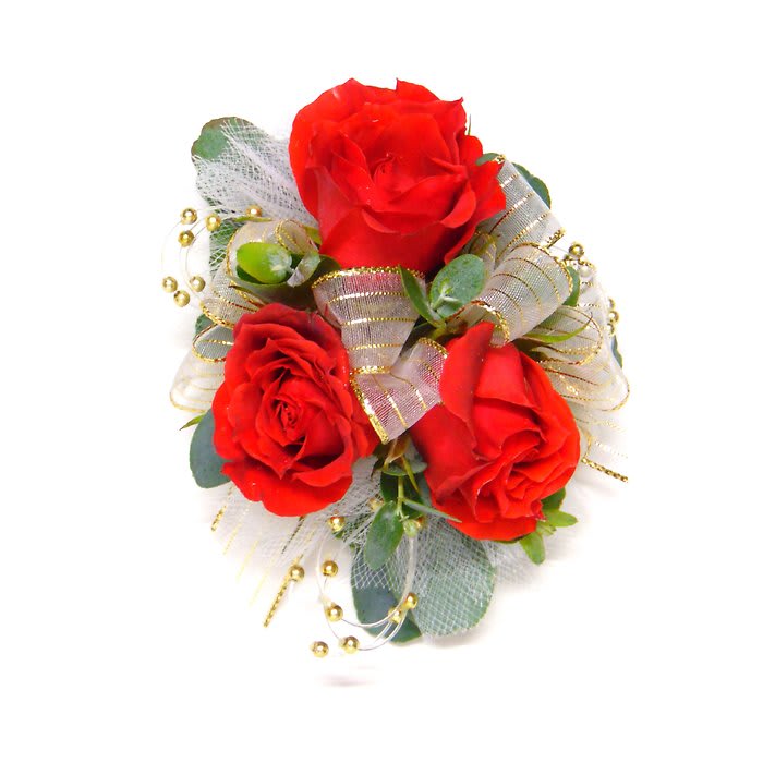 Red Rose & Gold Wrist Corsage