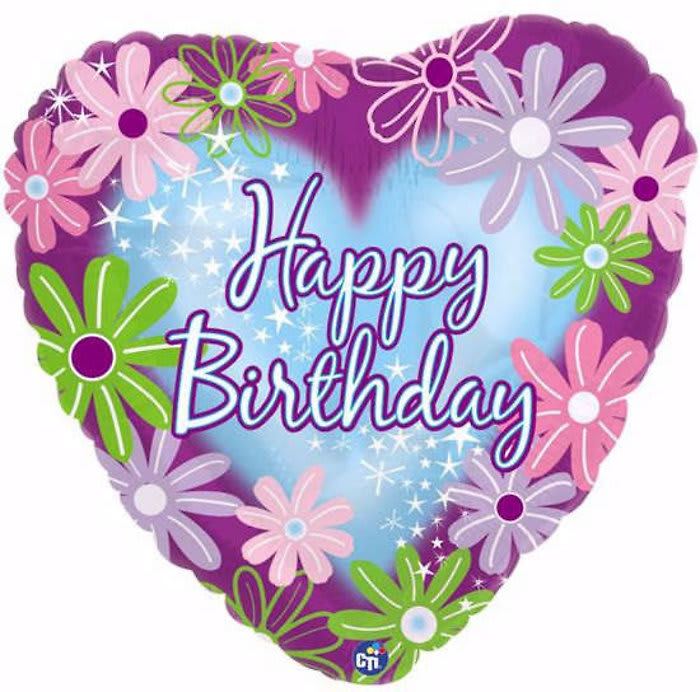 Happy Birthday Heart & Flowers Mylar Balloon