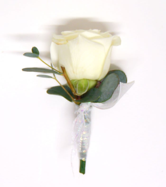 Single White Spray Rose & Ribbon Wrap Boutonniere