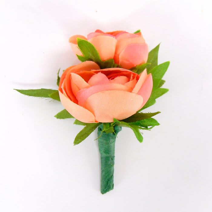 Boutonnierre-2 Peach  Mini Ranunculus-Greens