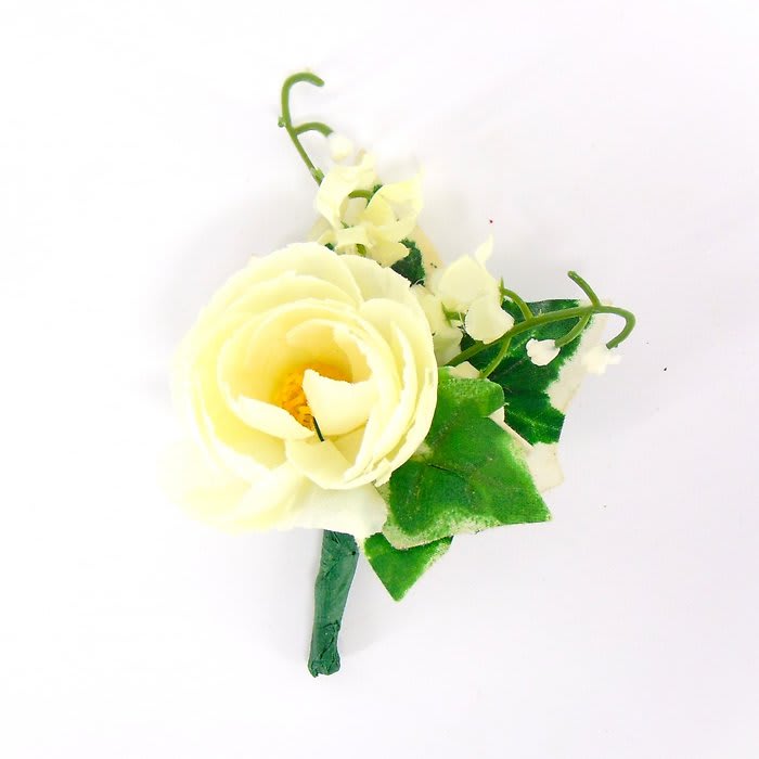 Boutonniere-Creme Ranunculus & Lily of the Valley-Ivy