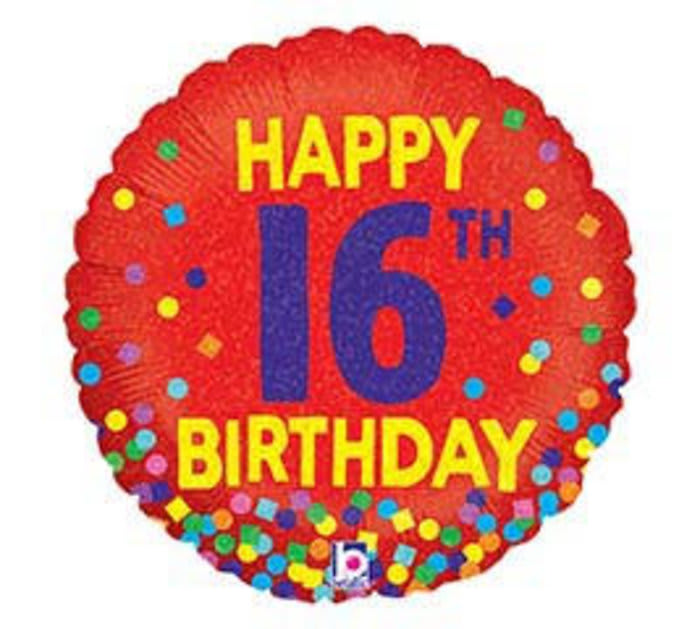 Happy 16th Birthday Red Mylar Balloon