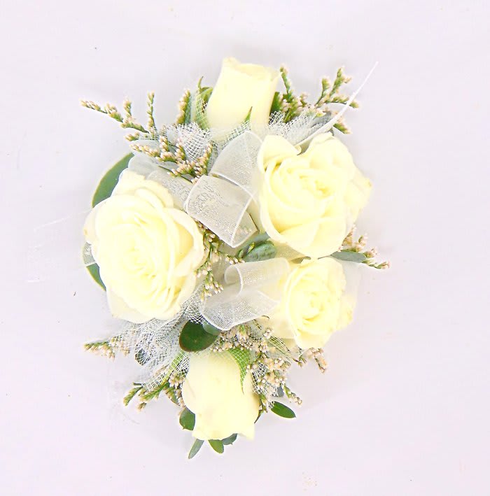 Five White Spray Rose Wrist Corsage