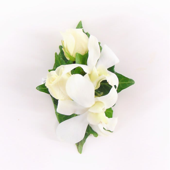 Wrist Corsage-White Dendrobium-White Rose