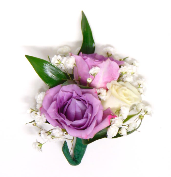 Triple Lavender & White Spray Rose Boutonniere