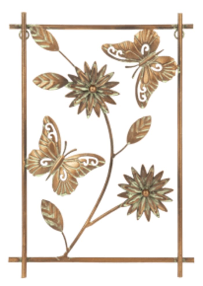 Gold Patina Butterfly & Flower Wall Decor