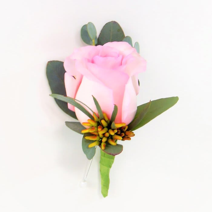 Pink Rose Boutonniere with Accents