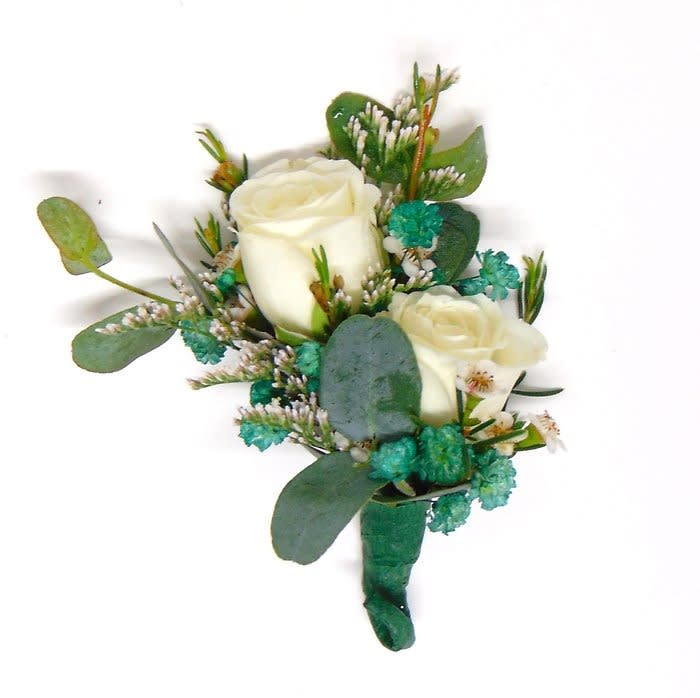 Double White Spray Rose & Emerald Boutonniere