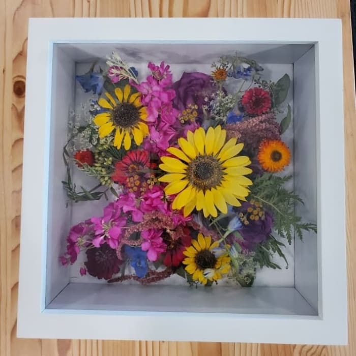 Bouquet in White Shadow Box