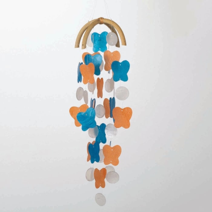 Butterfly Capiz Chime - Sky Blue / Marigold