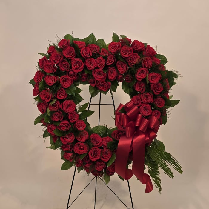 ALL RED ROSES OPEN HEART STAND
