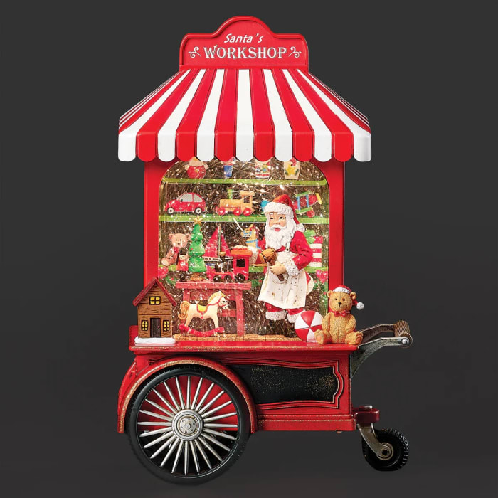 10.75''H LIGHTED SWIRL TOYSHOP CART WITH SANTA CONFETTI  LITE