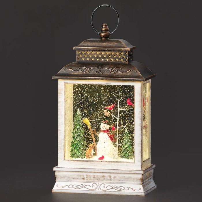 10.5''H LIGHTED SWIRL SNOWMAN SQUARE CONFETTI WITH FOREST ANIMALS