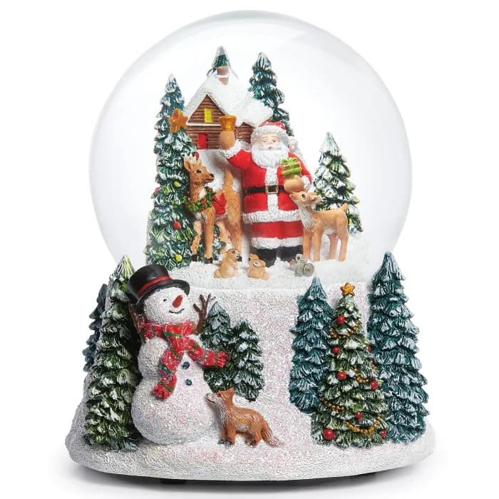 5.7''H MUSICAL DONE ANIMALS & WATERGLOBE WITH SNOWMAN BASE O CHRISTMAS TREE