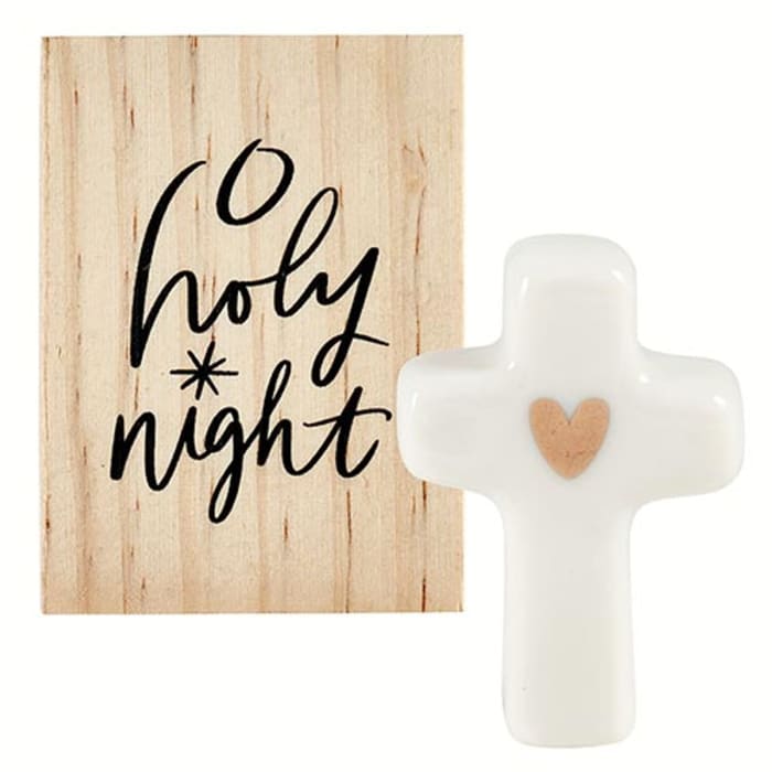 CERAMIC FIGURINE PINE WOOD BOX- CROSS