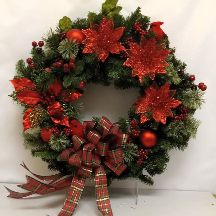 Xmas Red Poinsettia Silk Wreath