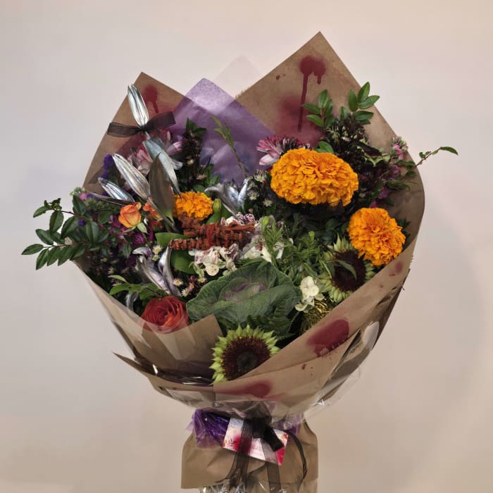 SPINE-CHILLING MIXED FLOWER WRAPPED BOUQUET