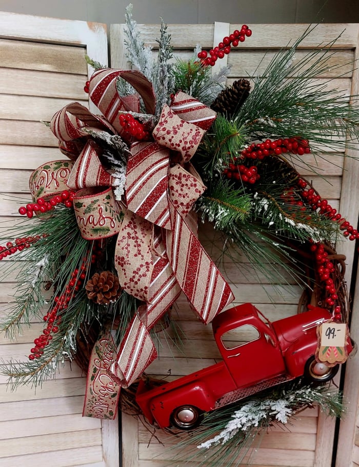 27" Grapevine Wreath With Red Truck