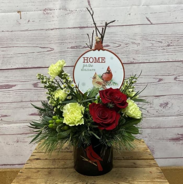 A Cardinal Christmas Arrangement