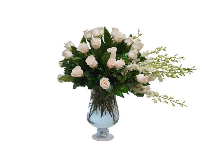 AF-14 arreglo de rosas y orquídeas