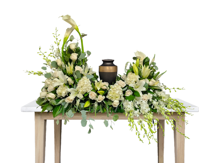 AU-18 Arreglo para urna de lirios cala, hortensias, orquideas y lirios