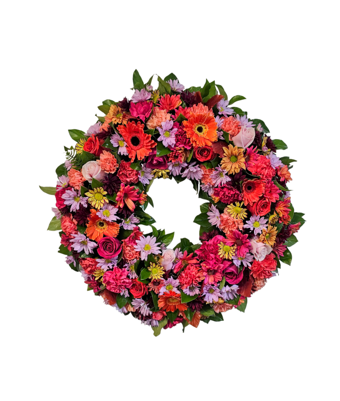 CFL-15 Corona de gerberas, margaritas, rosas y claveles