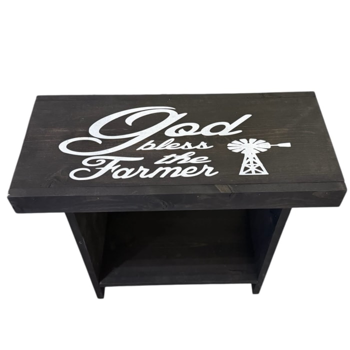 God Bless the Farmer Wooden Bench w/Shelf