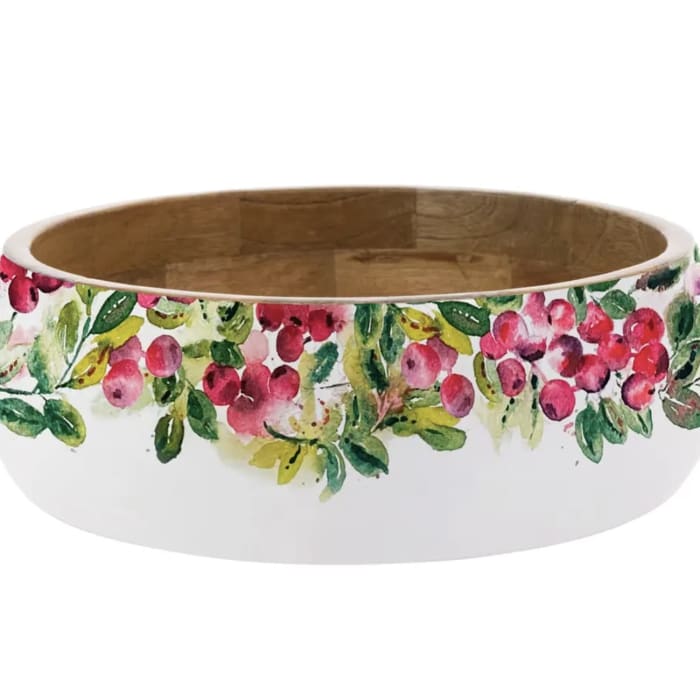 Cranberry Wreath Mango Wood Bowl
