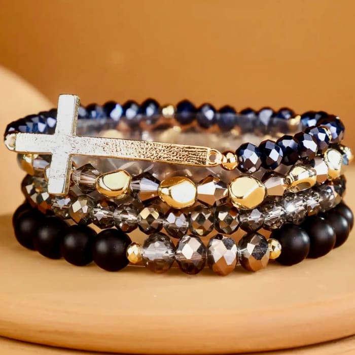 4 Layer Black Quartz with Cross - Stretch